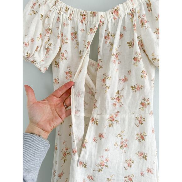 Reformation | Mildred Bowie Linen Dress Floral Off The Shoulder | Sz 6 - Picture 10 of 10
